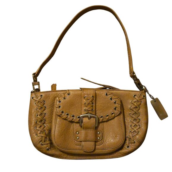 Vintage DKNY Pebbled Brown Leather Small Shoulder Bag Purse Buckle - Picture 1 of 10